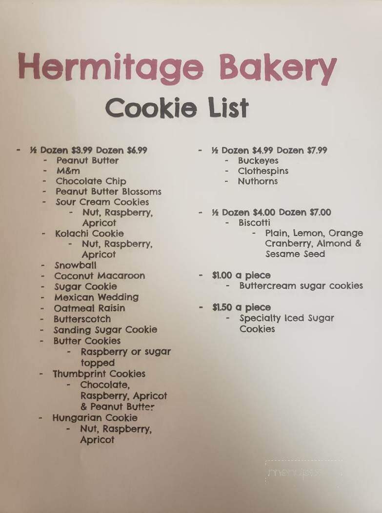 Hermitage Bakery menu 4